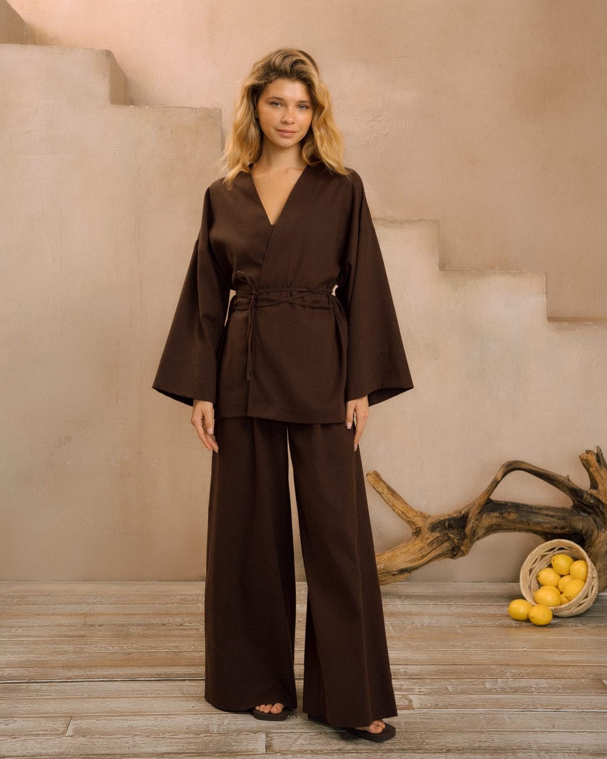 Кимоно изо льна Softwear Nikasport, W4SFW57-BRN, цвет коричневый