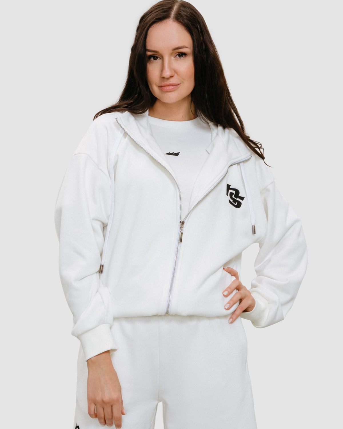 Худи на молнии Black & White Nikasport, W4BW34-WHT, цвет белый