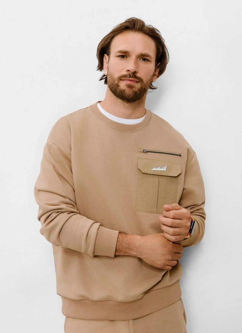 Свитшот c накладным карманом Beige & Grey Nikasport, BG21-M11-BGE, цвет бежевый