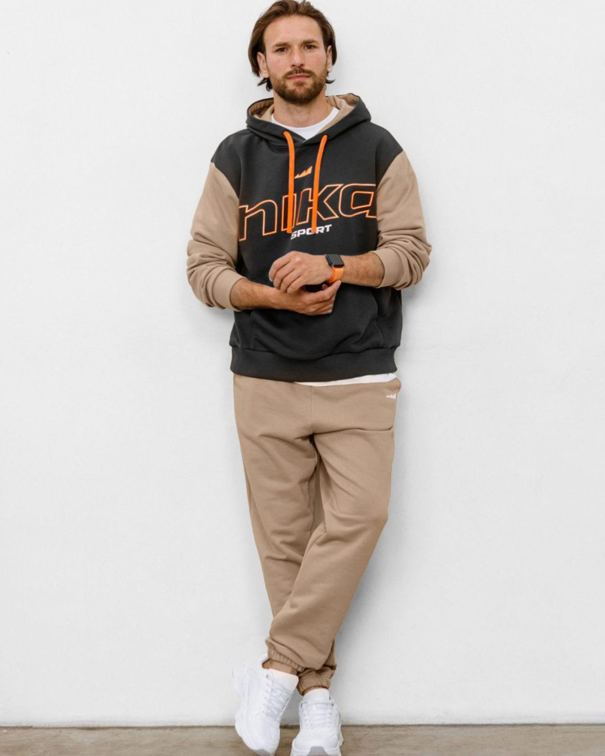 Худи Beige & Grey Nikasport, BG24-M92-DRK/GRY/BGE, цвет темно-серый + бежевый