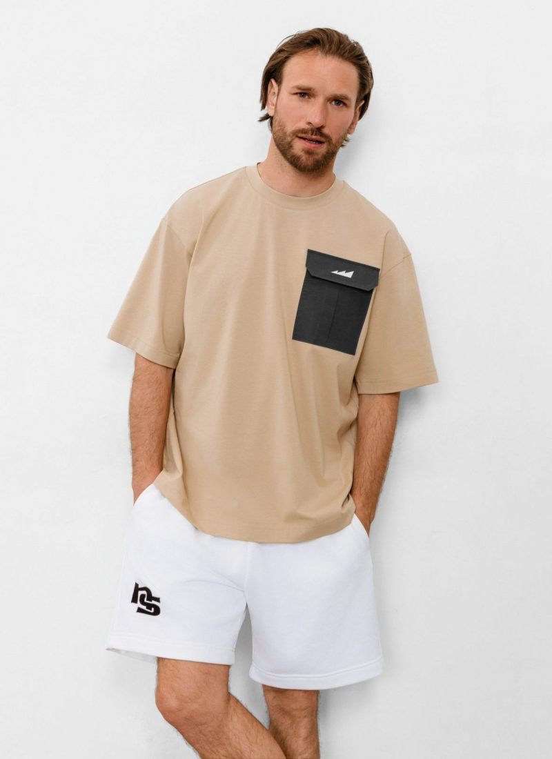 Футболка Oversize c накладным карманом Beige & Grey Nikasport, BG13-M11-BGE/GRY, цвет бежевый + серый
