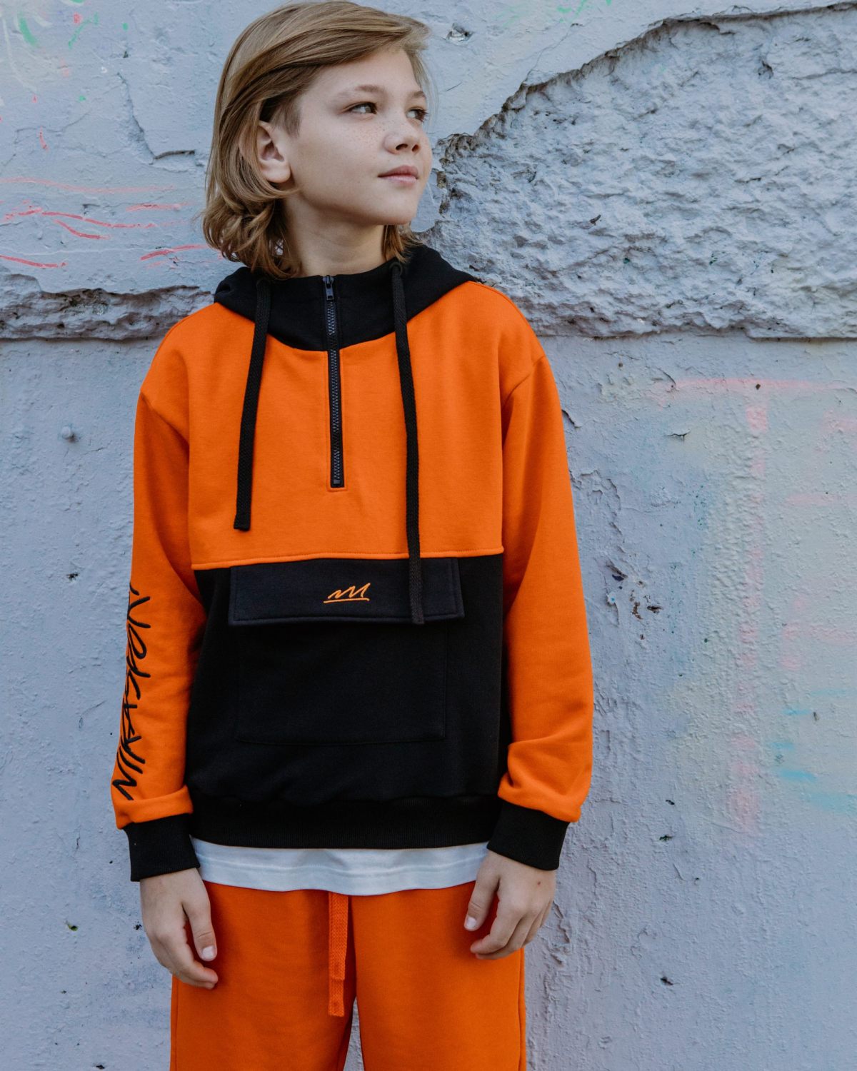 Худи на молнии с накладным карманом Smart Boys Gang Nikasport, SBG25-B-ORG/BLK, цвет оранжевый + черный