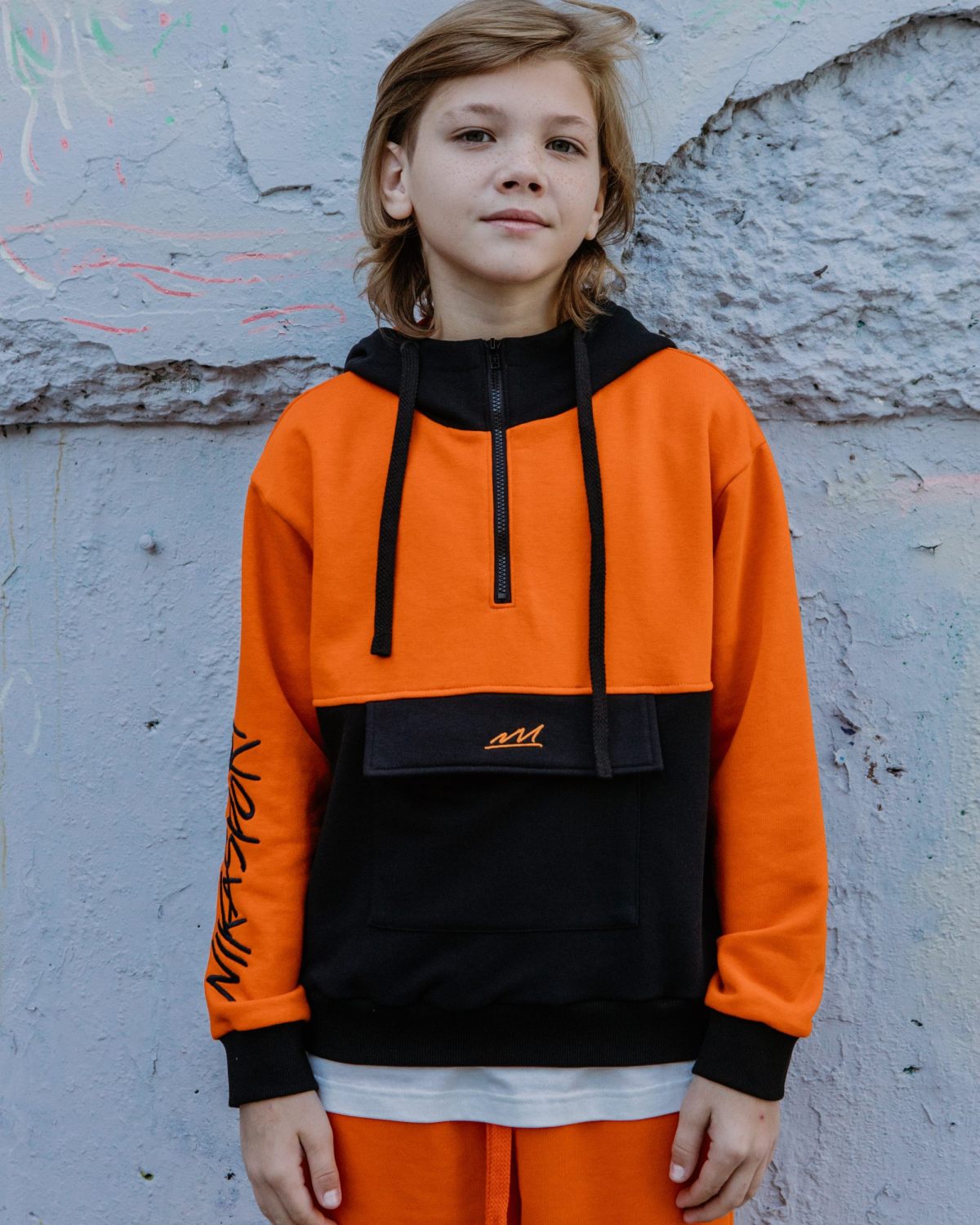 Худи на молнии с накладным карманом Smart Boys Gang Nikasport, SBG25-B-ORG/BLK, цвет оранжевый + черный