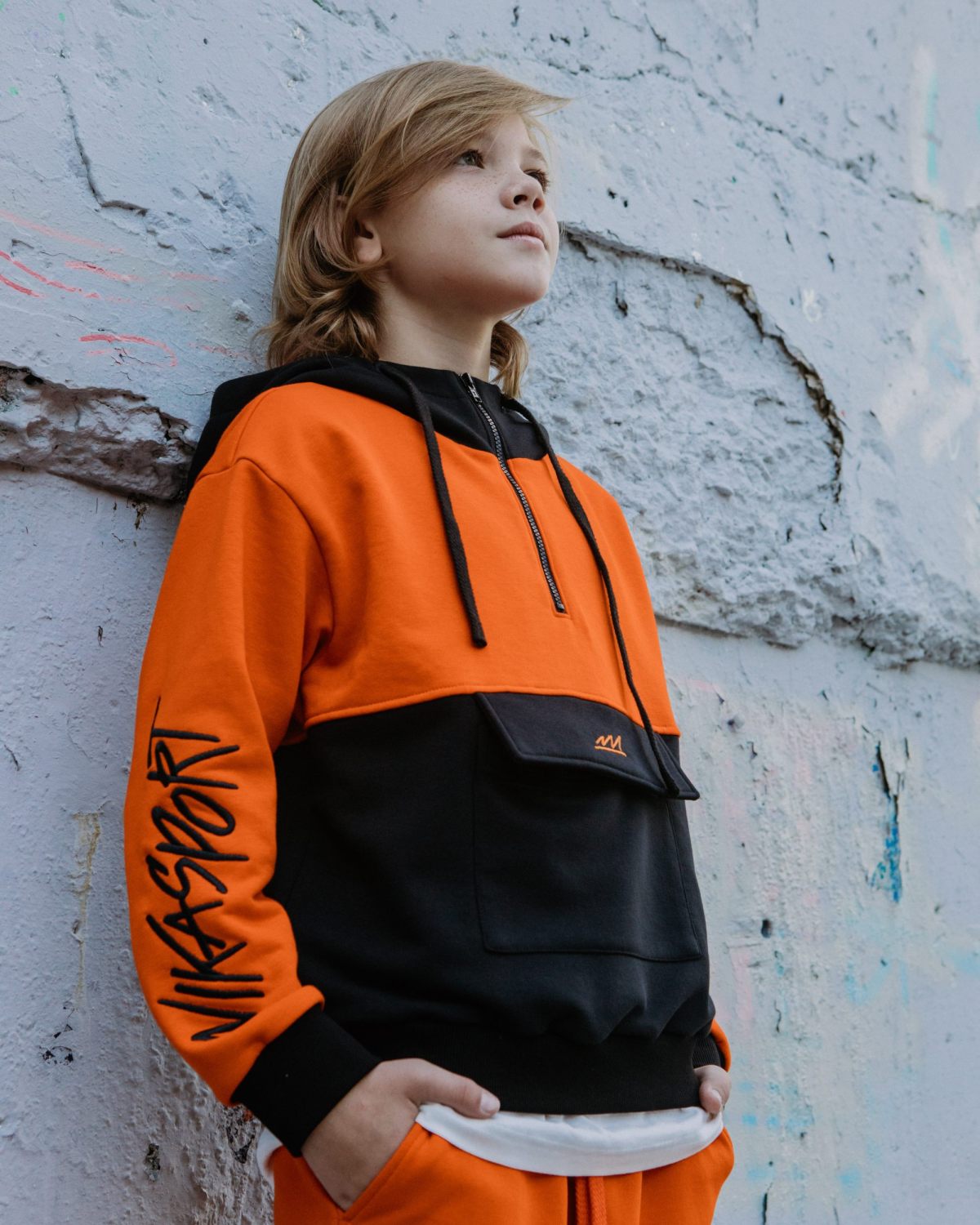 Худи на молнии с накладным карманом Smart Boys Gang Nikasport, SBG25-B-ORG/BLK, цвет оранжевый + черный